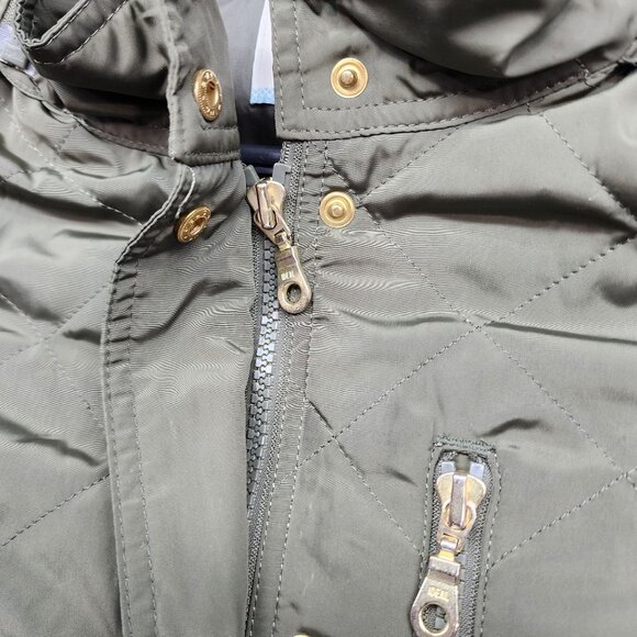 Womens Olive Green Old Navy Quilted Jacket Removable Hood Full Zip Size M - Picture 8 of 11